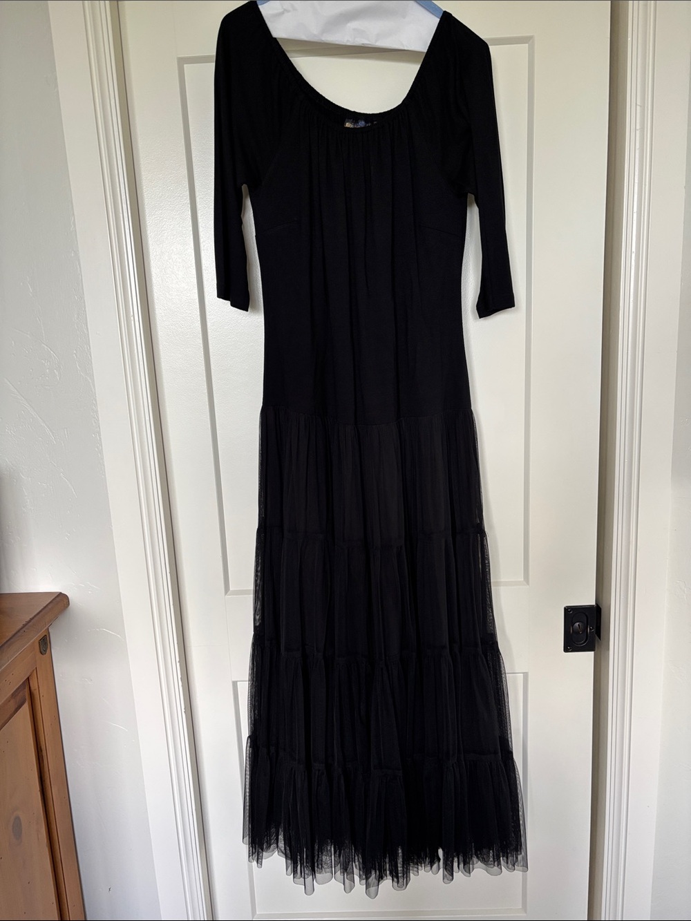 Women's Black Tiered Maxi Dress with Scoop Neck